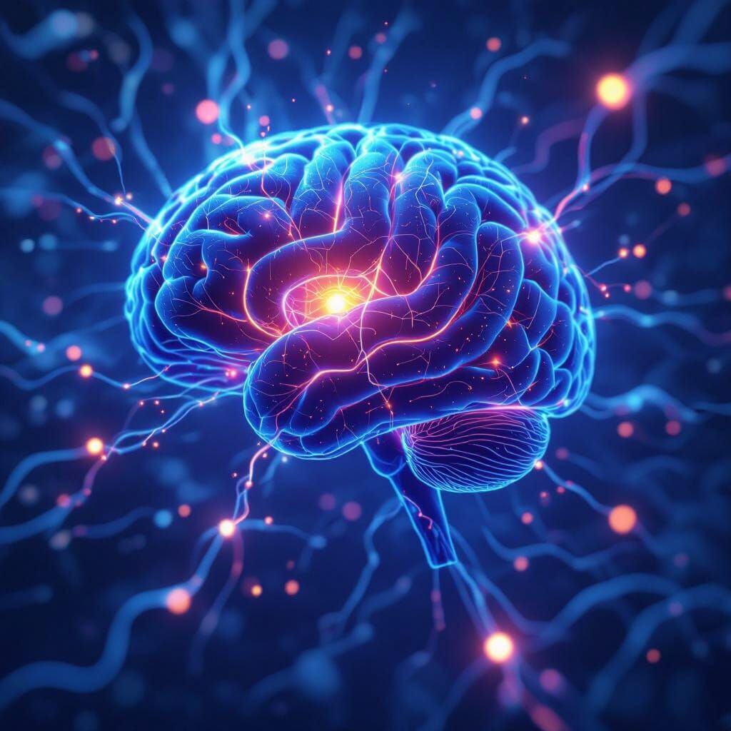 Glowing Neural Pathways in Deep Blues and Purples