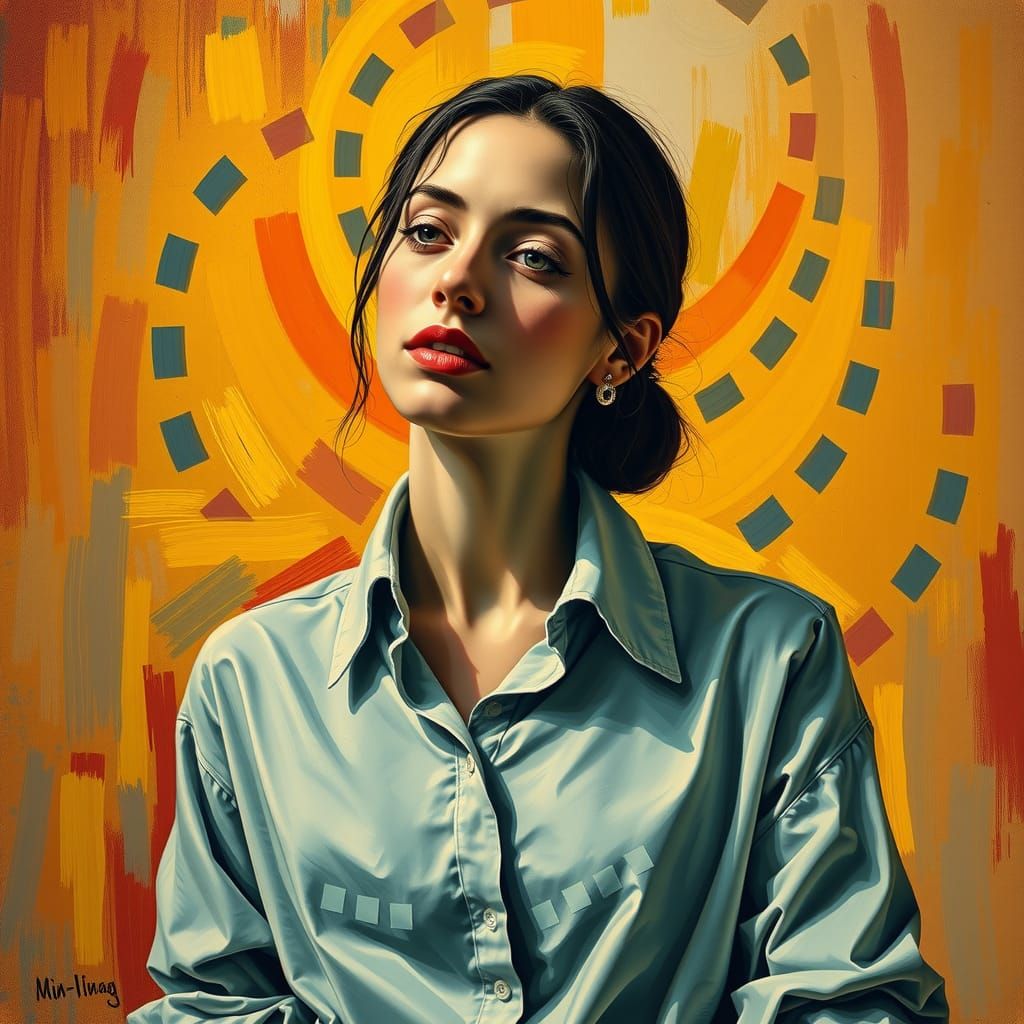 Serene Woman Portrait in Neo-Impressionistic Style