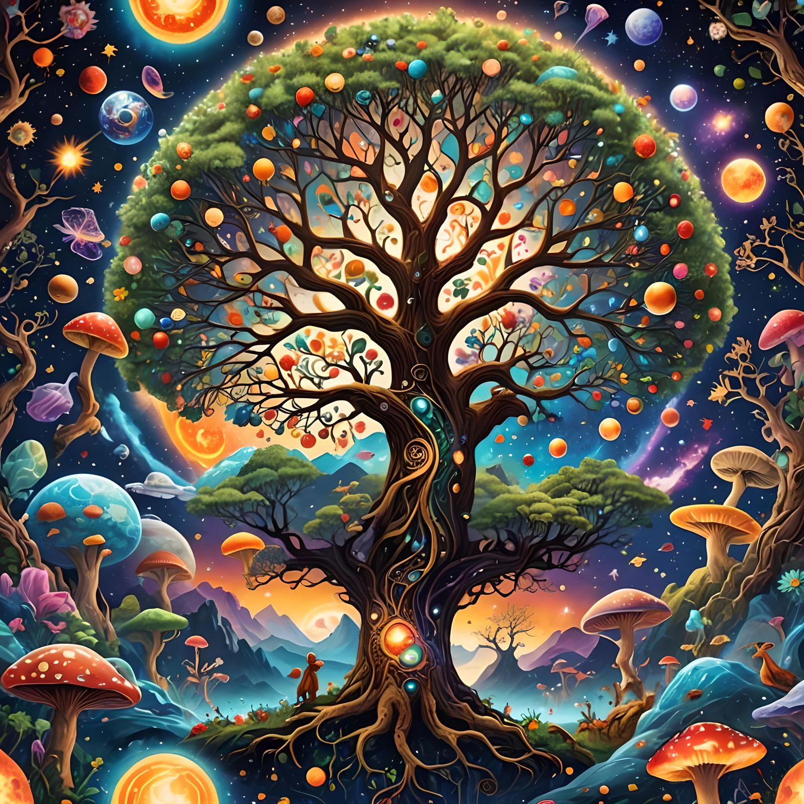 Psychedelic Tree of Life in Space Poster