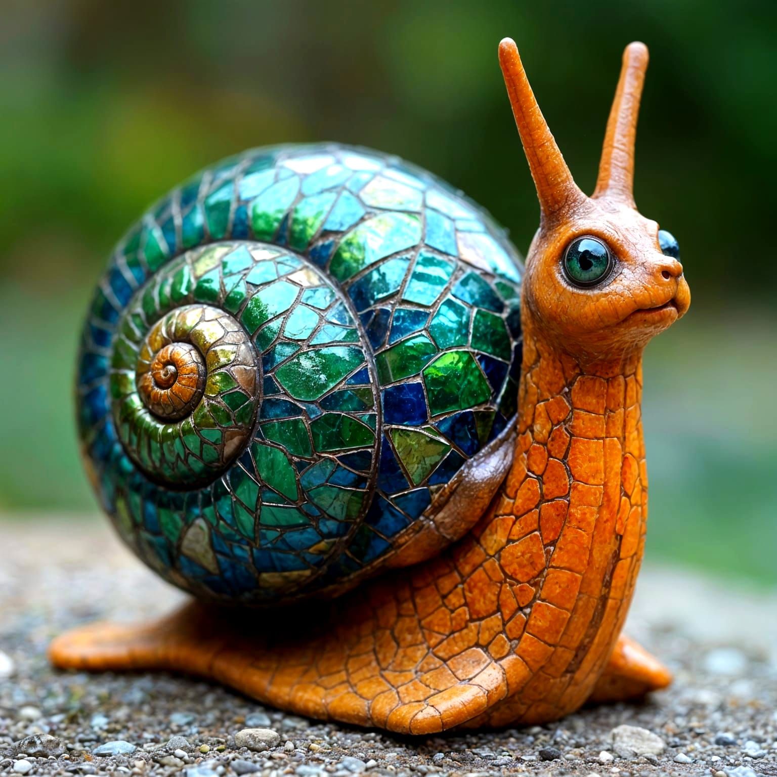 Vibrant Stained Glass Snail Shell in Earthy Clay