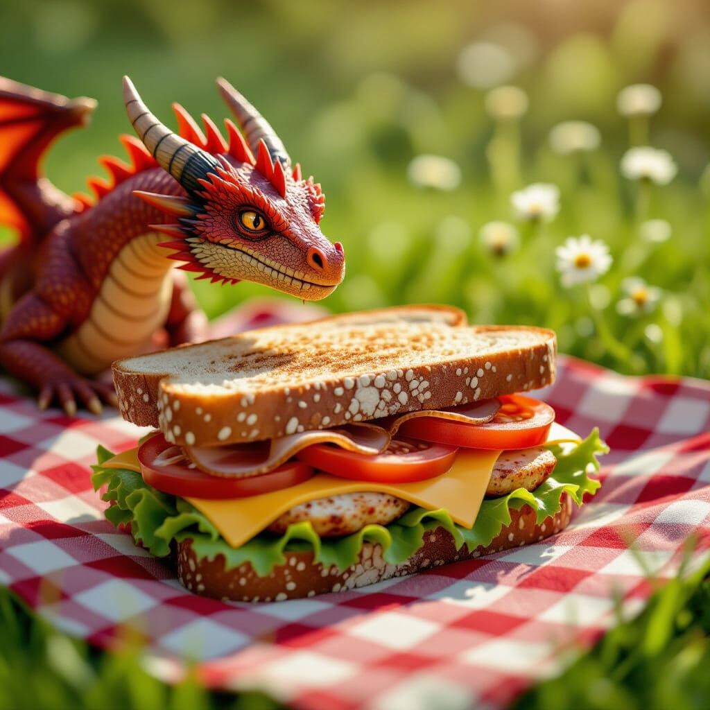 Dragon's Picnic: Sandwich in Dark Fantasy Style