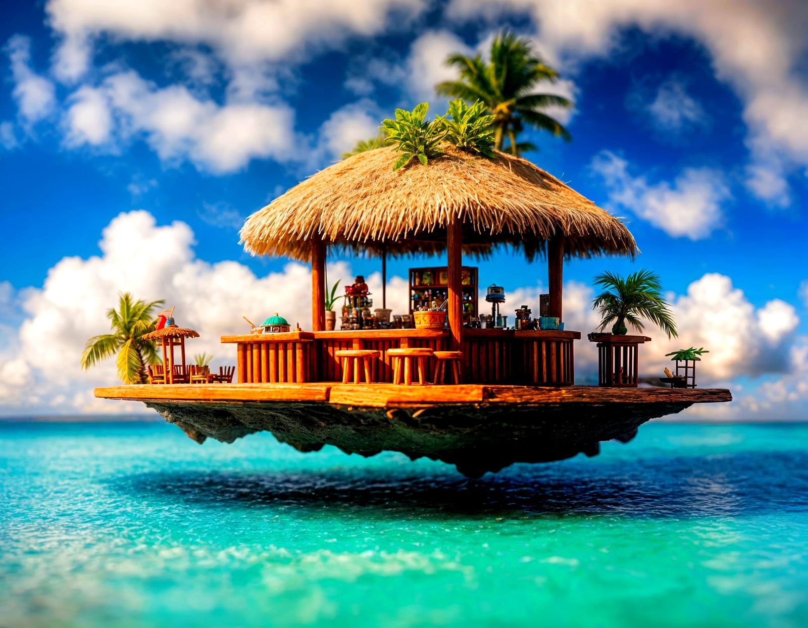 Miniature Floating Tiki Bar in the Clouds