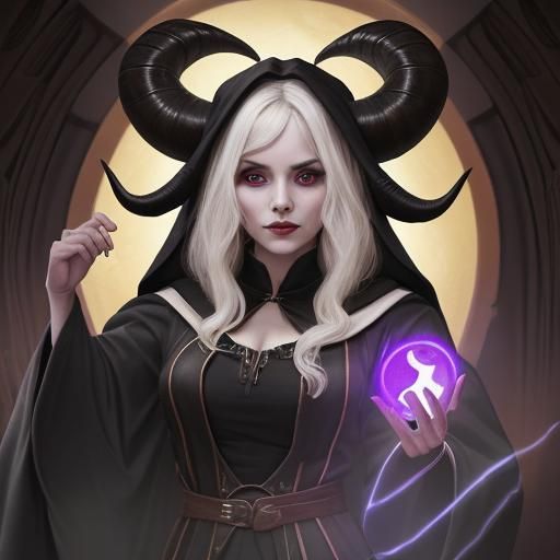 A Witch with Ram Horns in Librarian's Robes