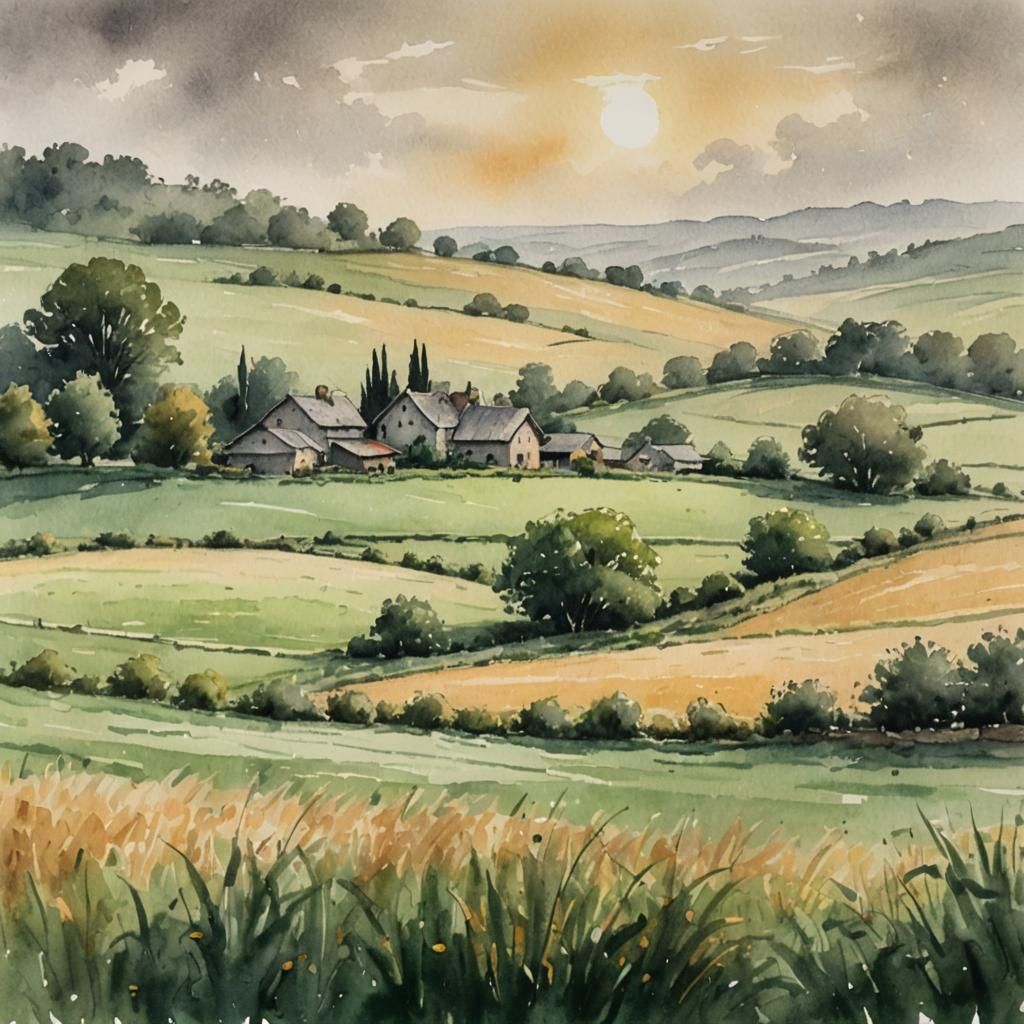 Idyllic Farm Impressionist Landscape Inspired by Monet