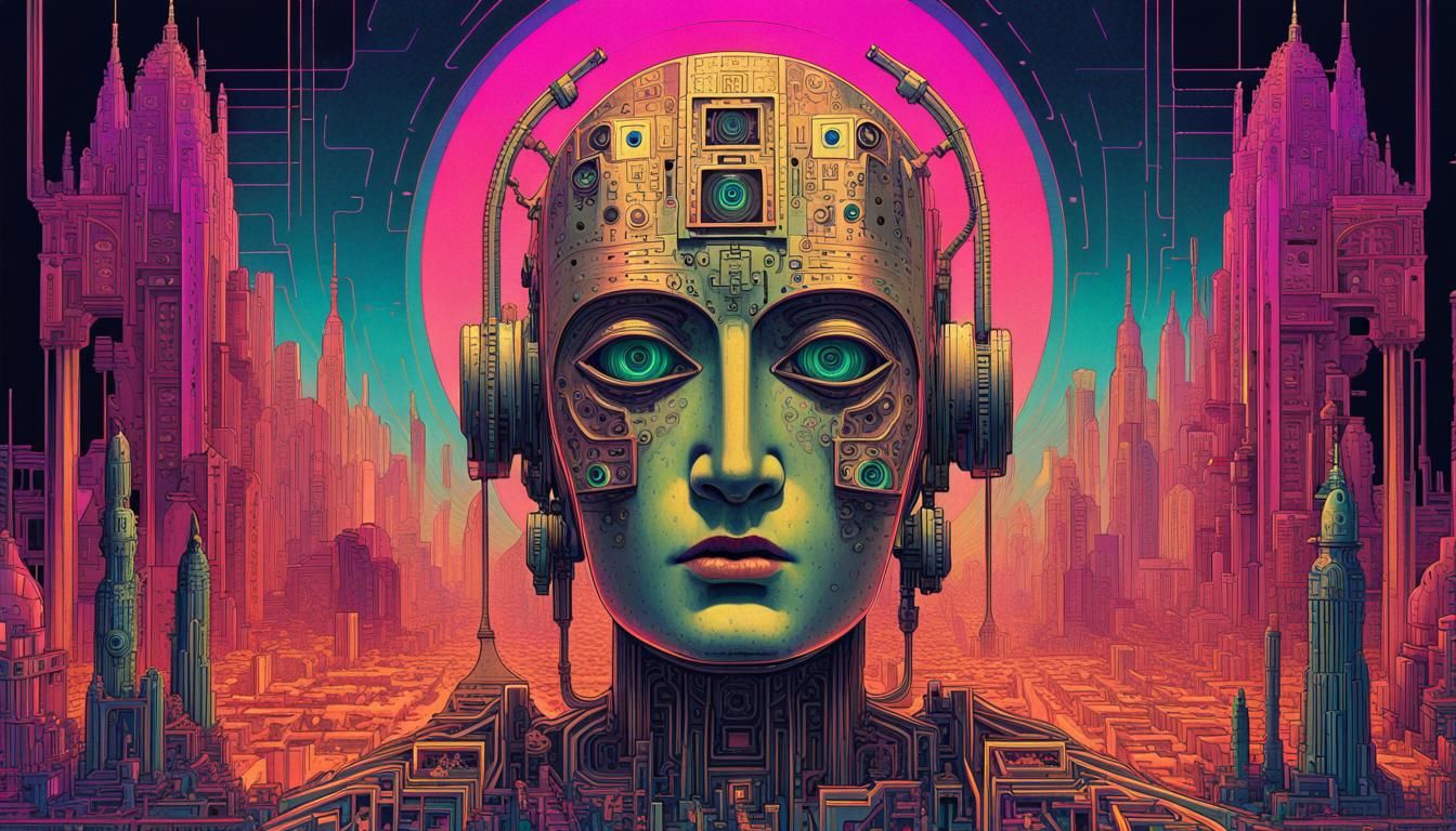 Robot Maria in Vaporwave Glitch Art Style