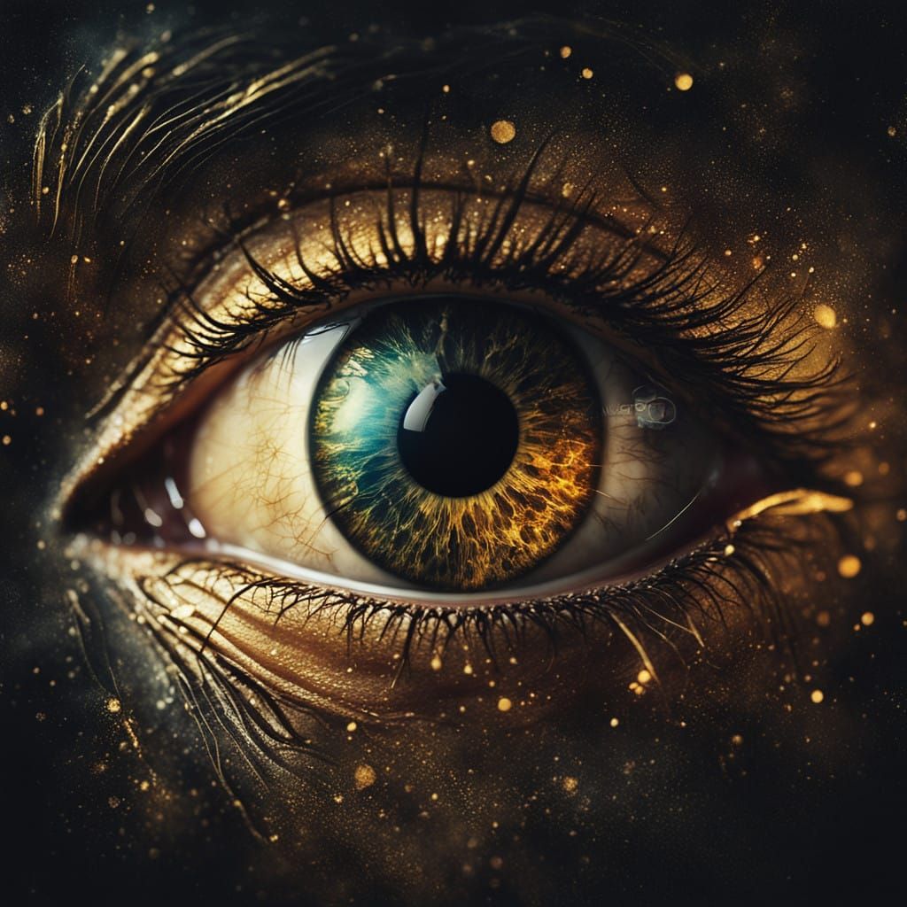 A Radiant Eye Revealing a Dancer Amidst Ethereal Smoke