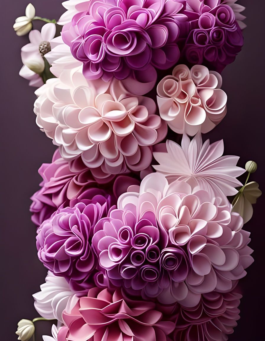 Intricate Paper Sculpture of Purple Peonies