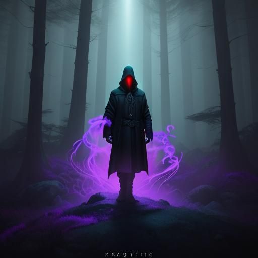 Eerie Hooded Figure in Mystical Forest: 3D Digital Art