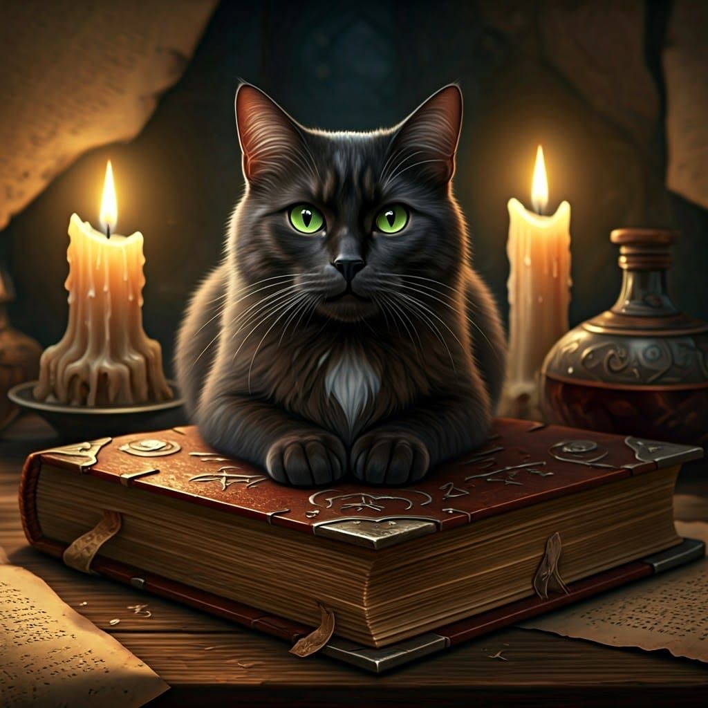 Cat Guardian of the Spellbook: Moody Surrealism