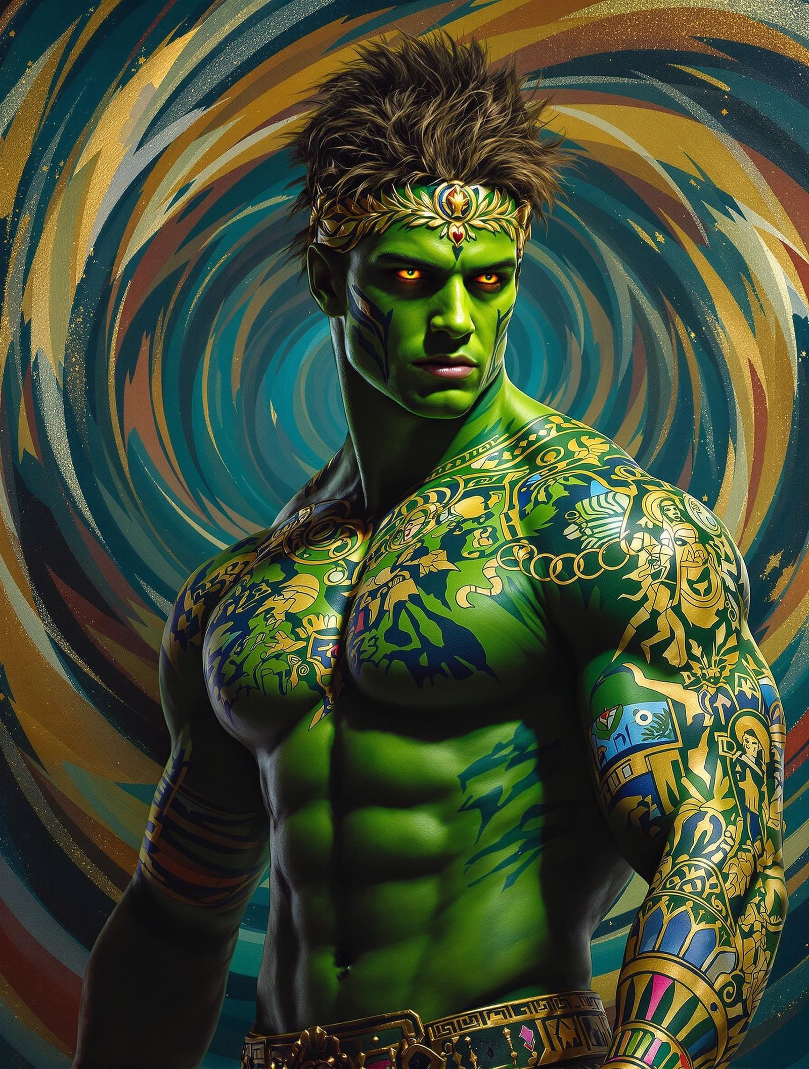 Athlete Adorned in Greek Mythology Body Paint