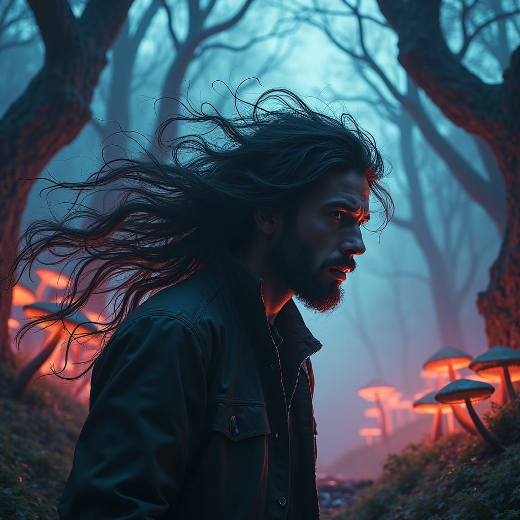 Ethereal Portrait in Dark Fantasy Landscape