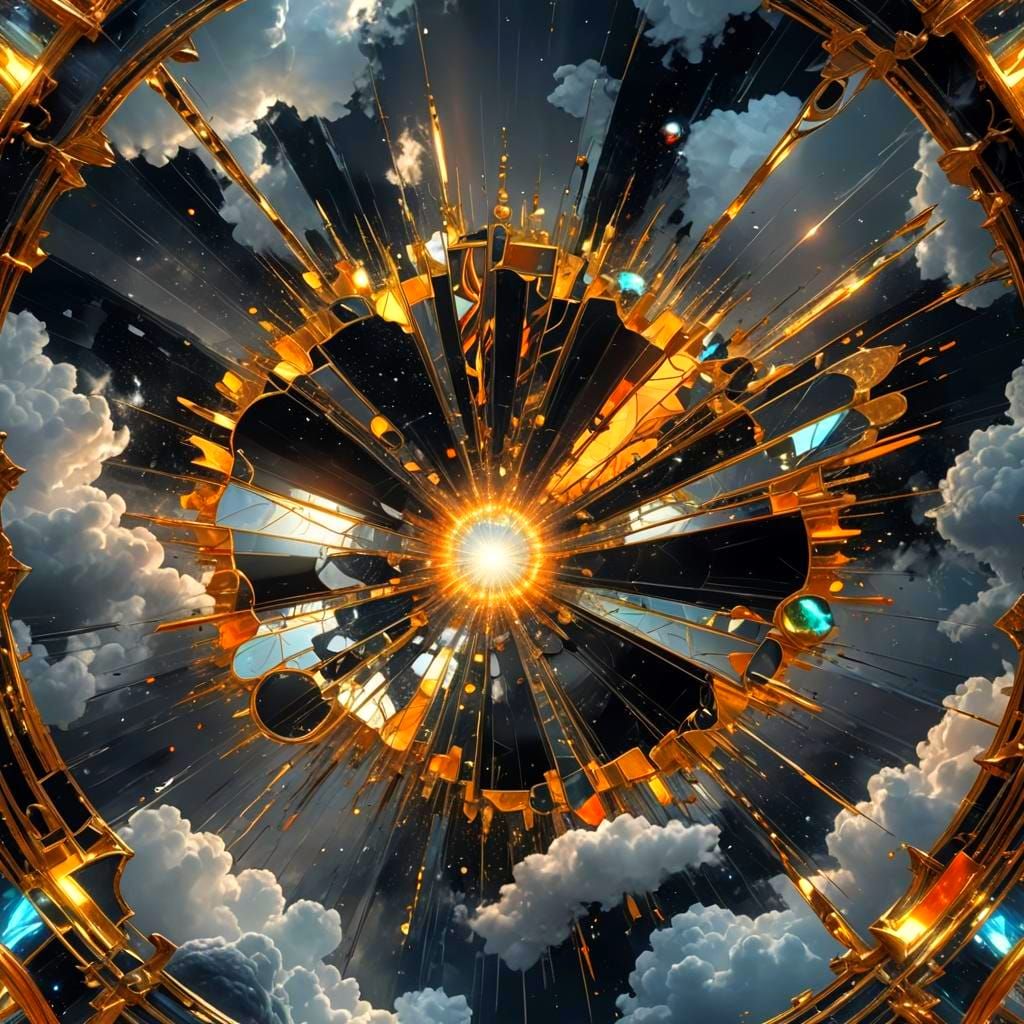 Light God in Flight Amidst Geometric Shimmer