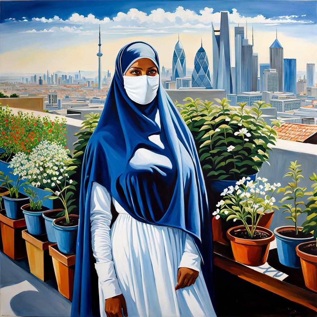 Rooftop Gardener in Acrylic Painting Style