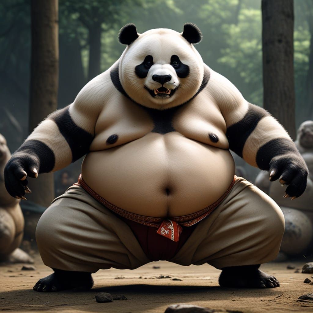 Hyper Realistic Sumo Panda on Ancient Sumo Battlefield
