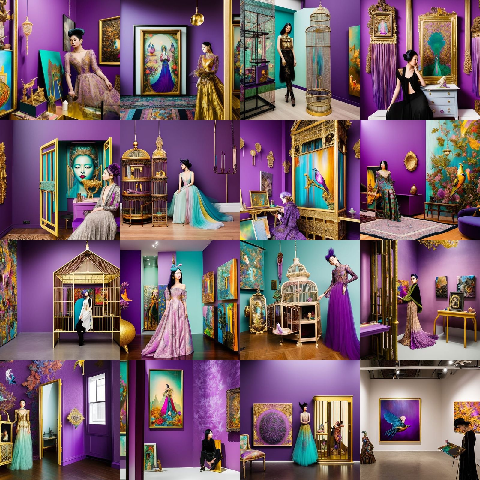 Fashionable Woman in Birdcage Art Studio