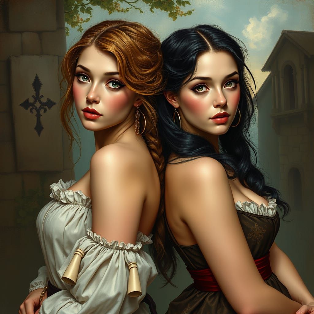 Medieval Anime Women in Manet Style