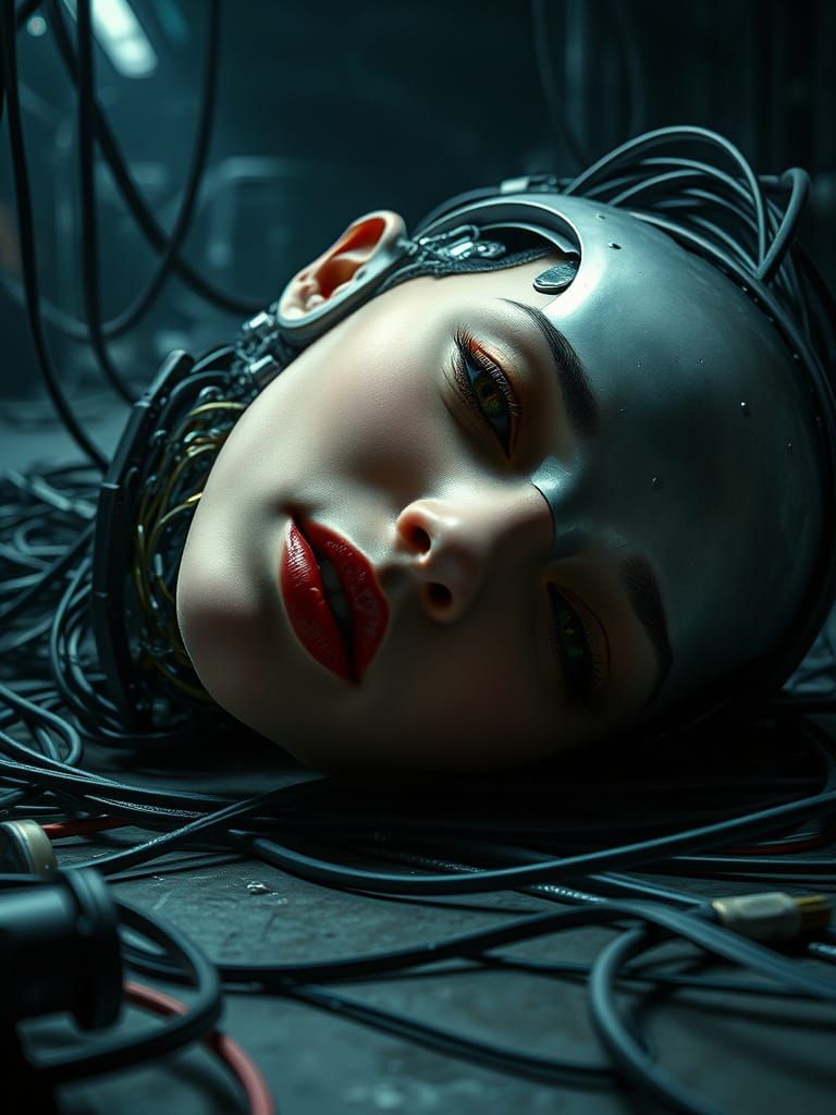 Cyberpunk Android Face in Industrial Decay