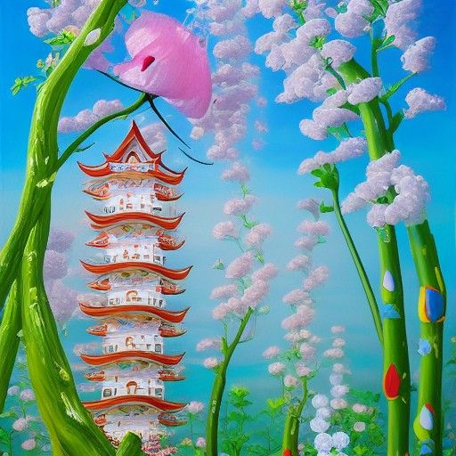 Flower Tower in Pastel Impasto Painting