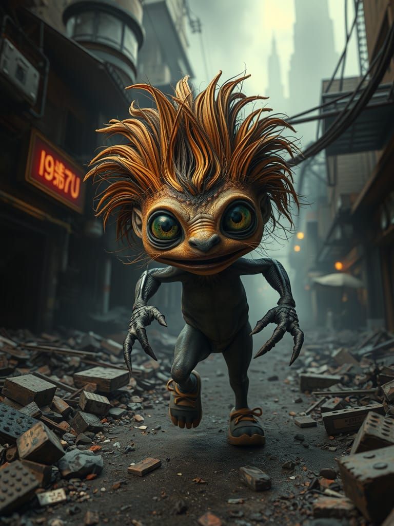 Creature Fleeing Extraterrestrial Colony in Gritty 3D Render