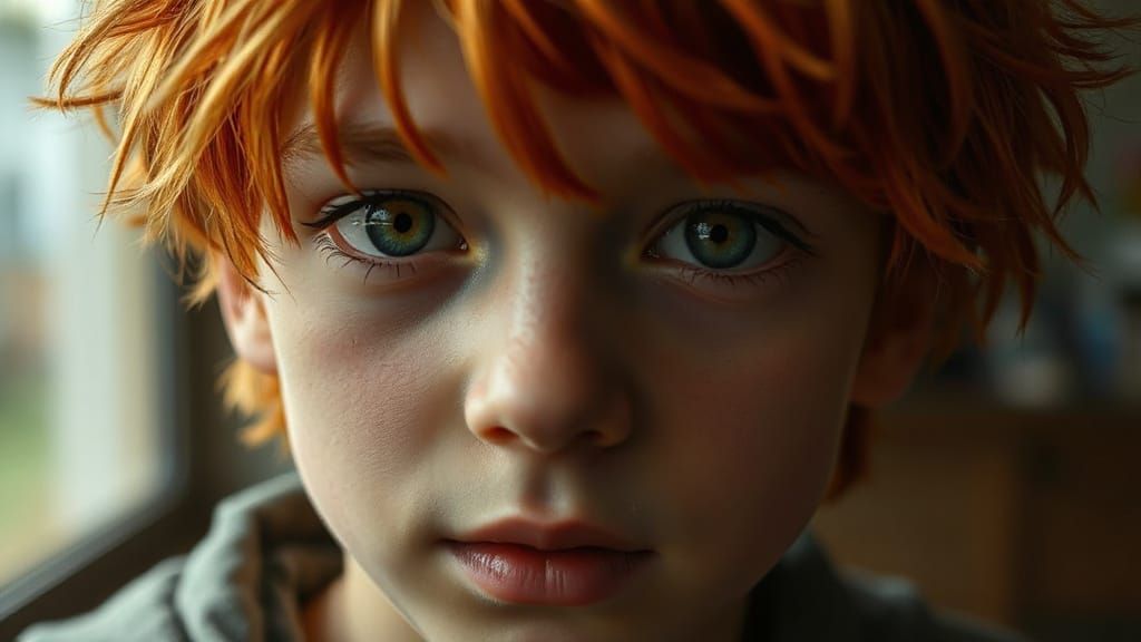 Anime Boy Portrait with Blond, Red, and Green Hair