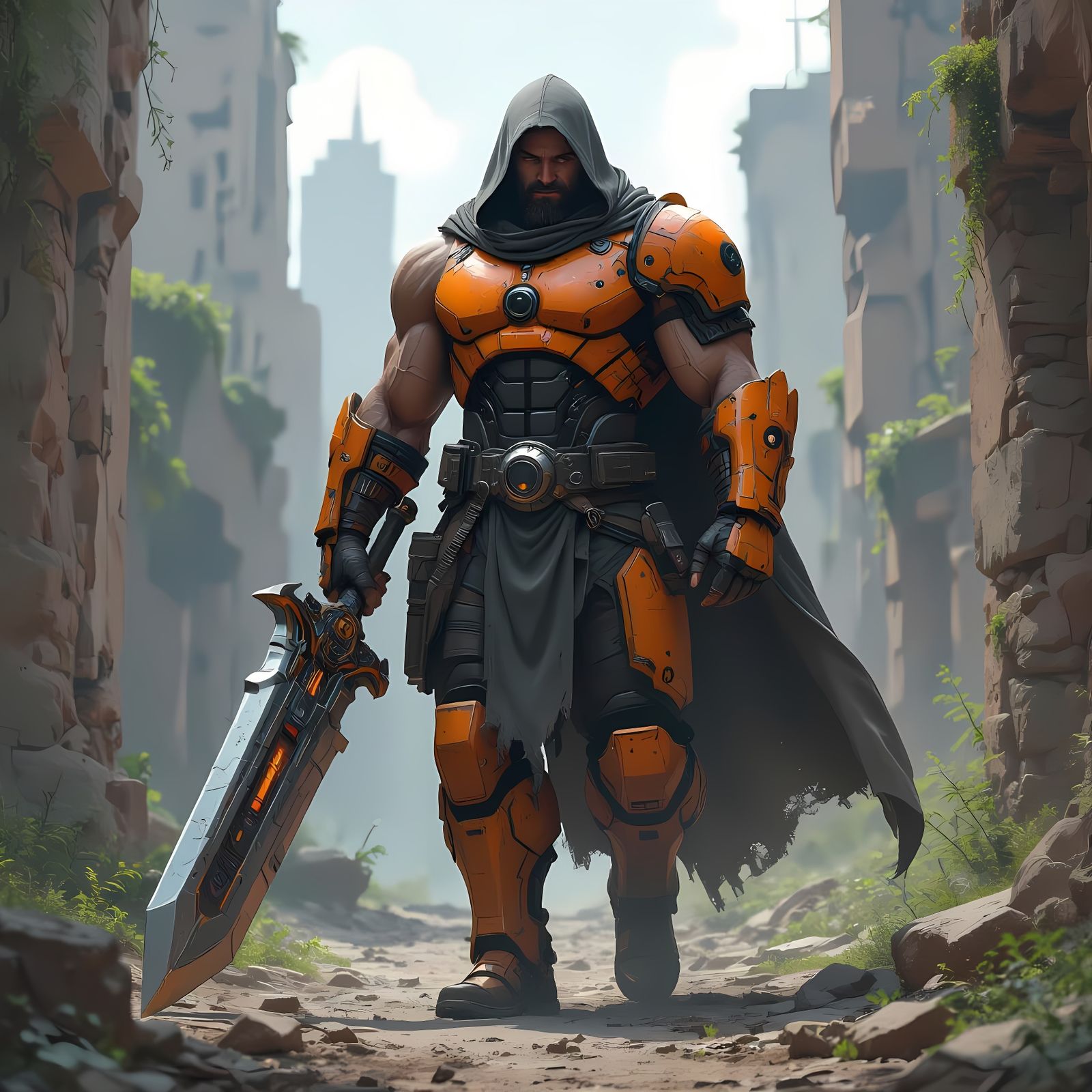 Techno Mage Wandering Ruins, Epic Fantasy Art