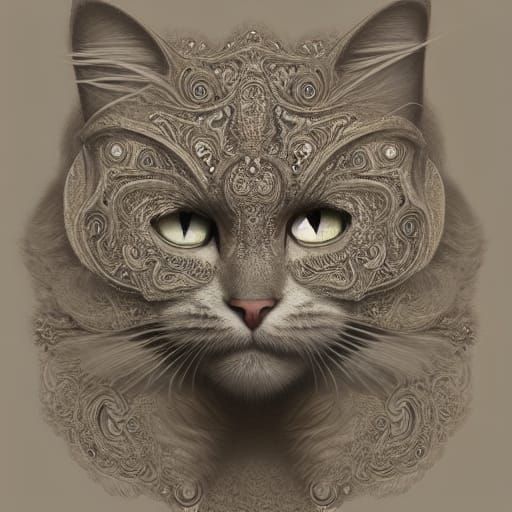Elegant Paisley Cat Carving Portrait