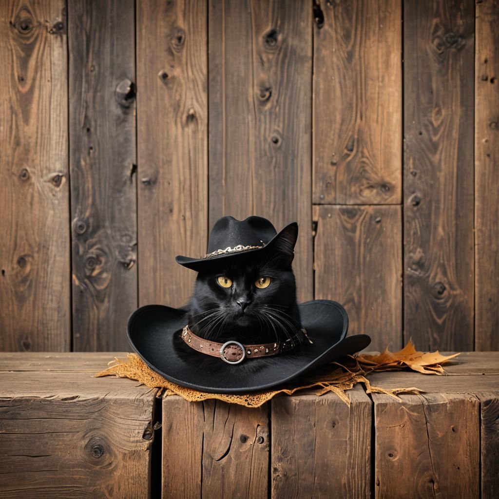 Black Cat Cowboy on Halloween Rancher Hat