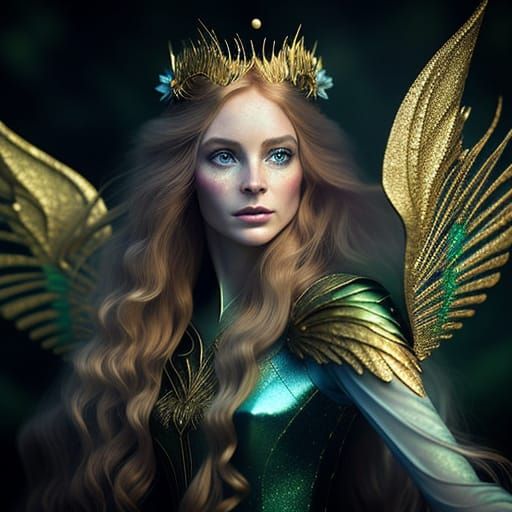 Titania, Fairy Queen, Gazes Upward in Luminous Fantasy Art