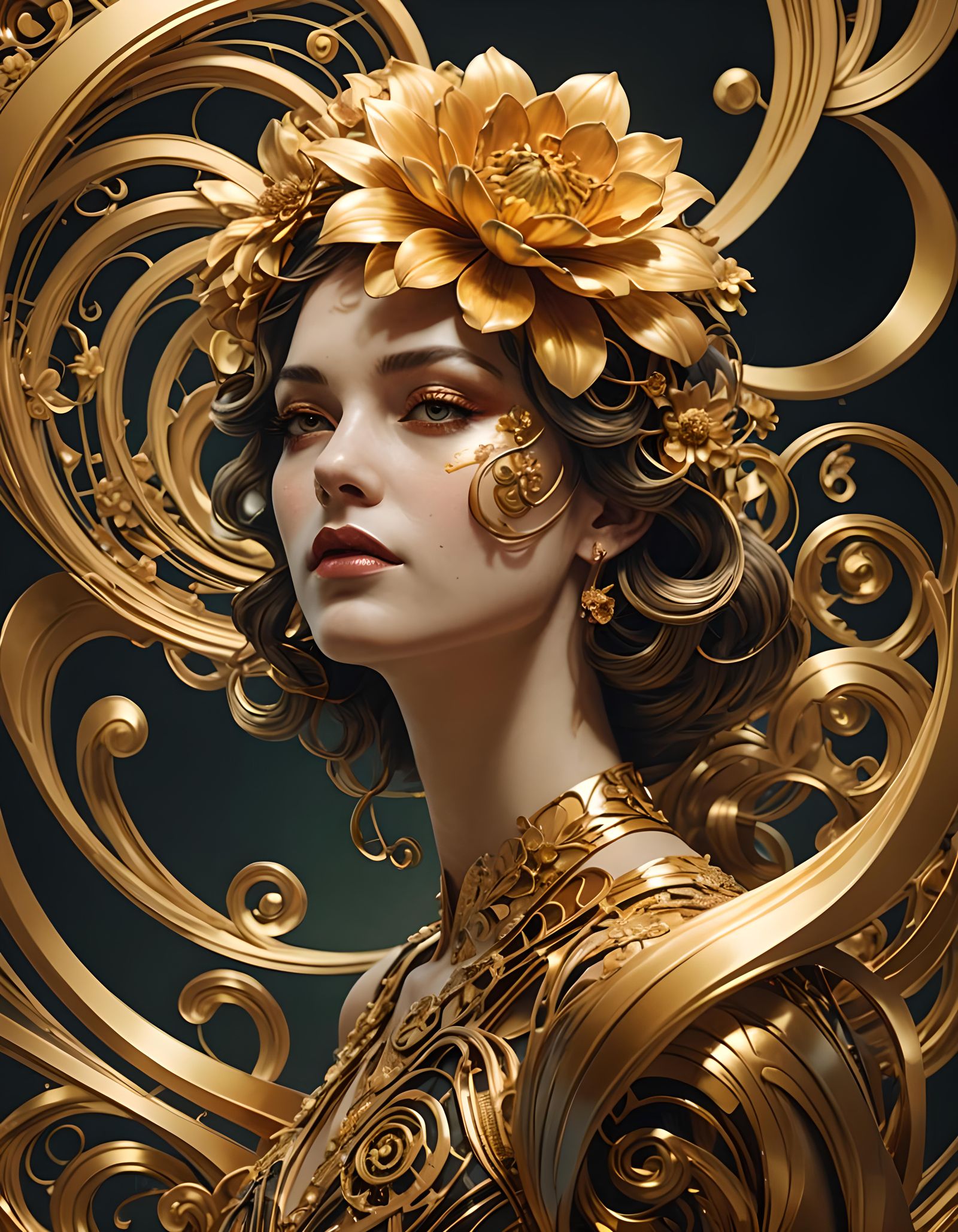 Art Deco Woman in Gold Vorticism Style