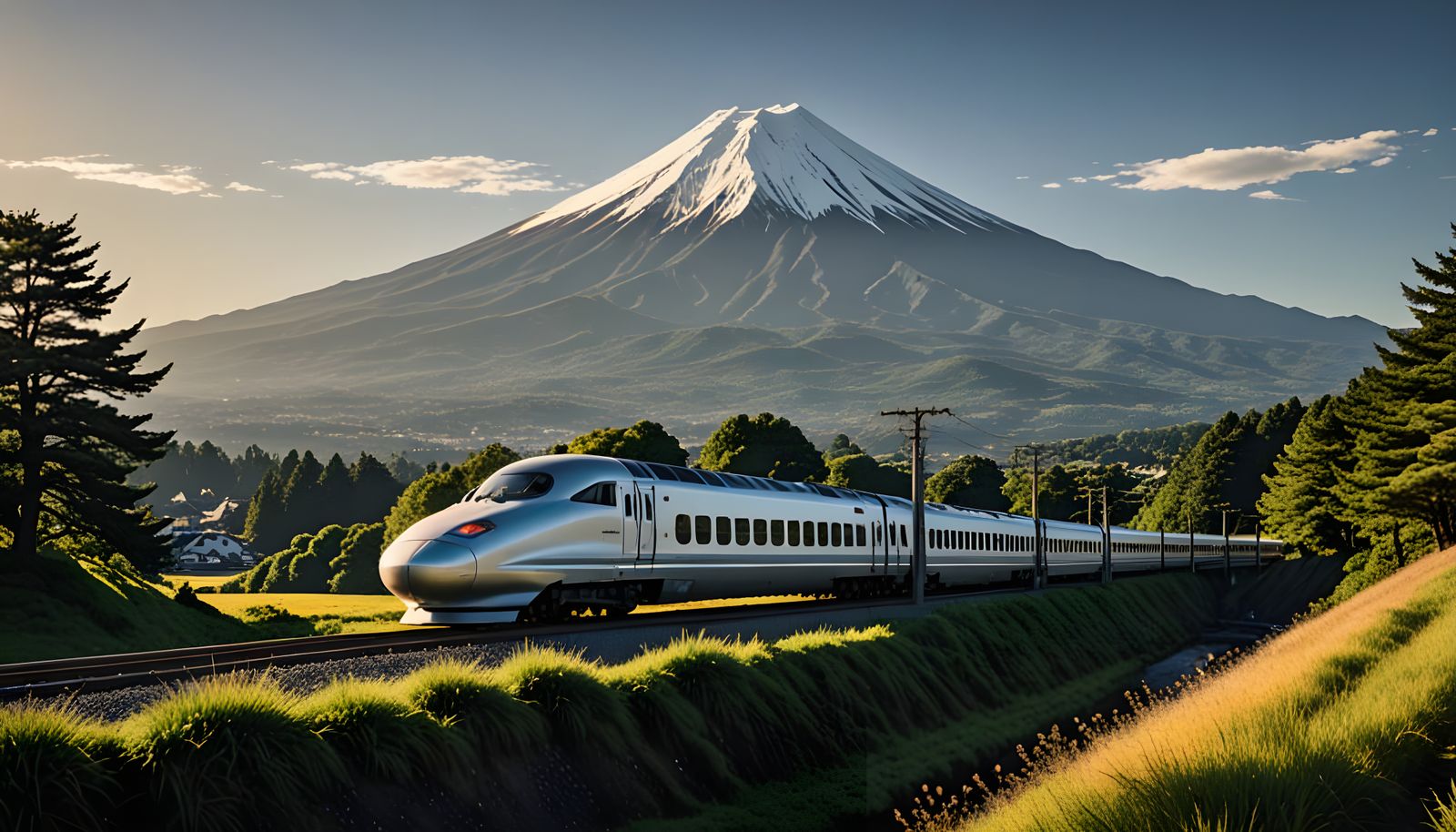 Japanese Bullet Train Speeds Past Majestic Mount Fuji in Hyp...