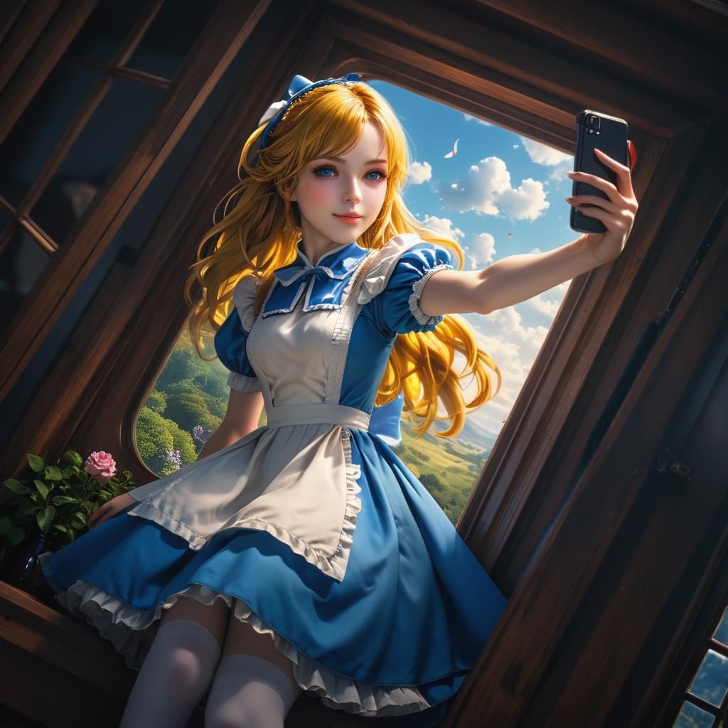 Anime Girl Takes Selfie with Scenic View