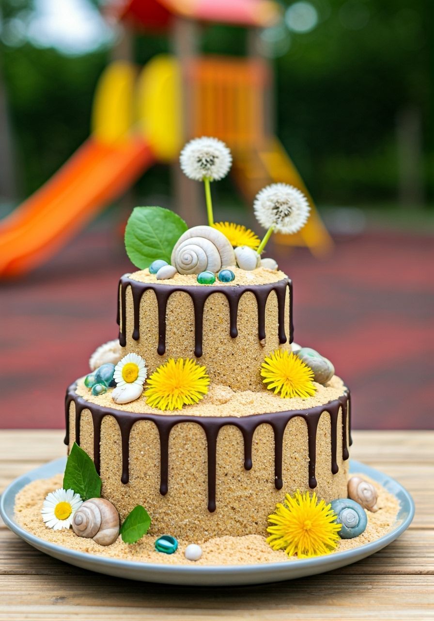 Whimsical Sand Cake with Shells and Sparkling Sugar