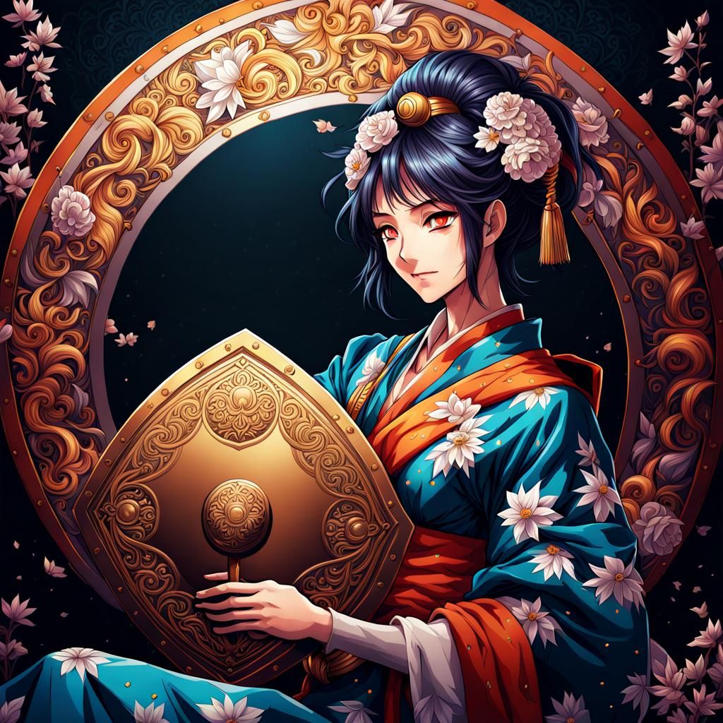 Anime Woman with Shield in Rococo Manga Style