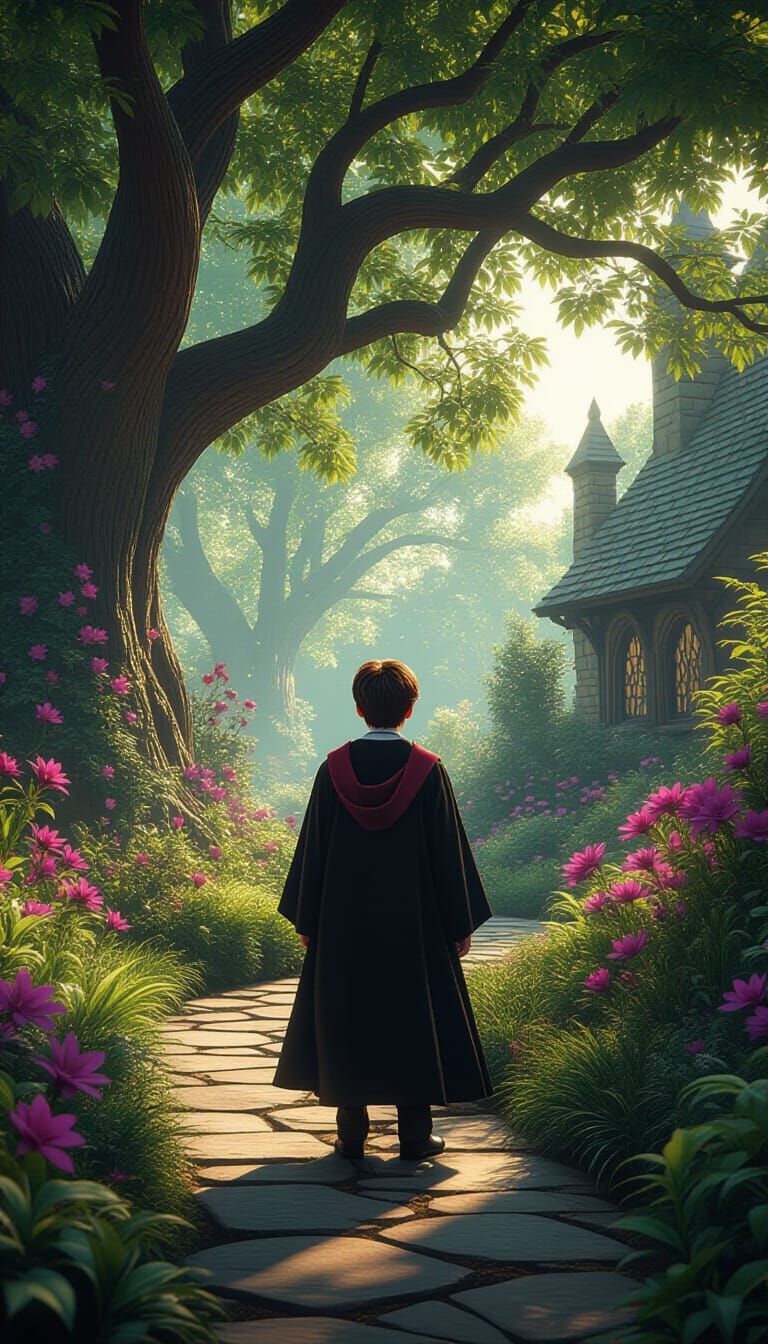 Harry Potter in Enchanted Garden, Fantasy Art