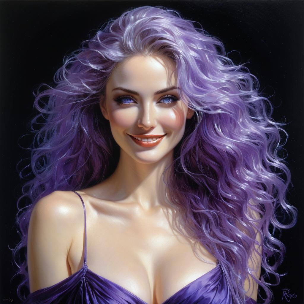 Radiant Woman with Purple Hair, Oil Painting