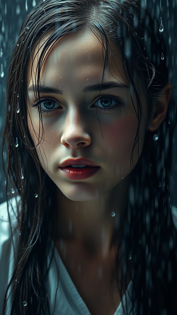 Rain-Kissed Woman: Double Exposure Concept Art