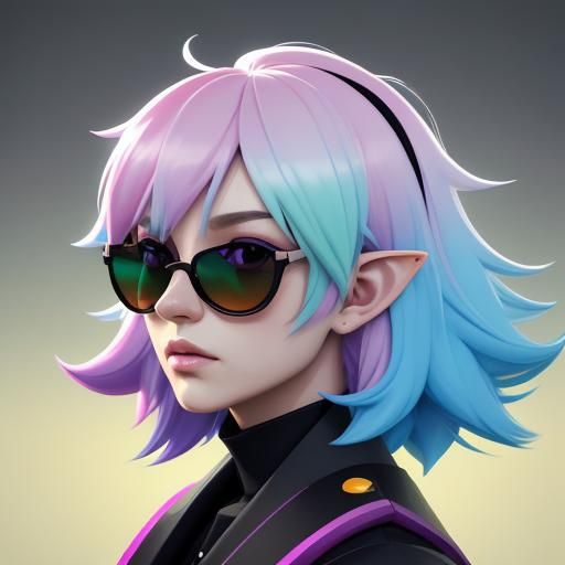 Vibrant 3D Anime Elf Portrait with Sunglasses