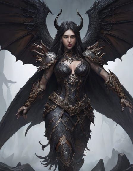 Regal Warrior Goddess Surrounded by Fierce Dragons in Epic F...
