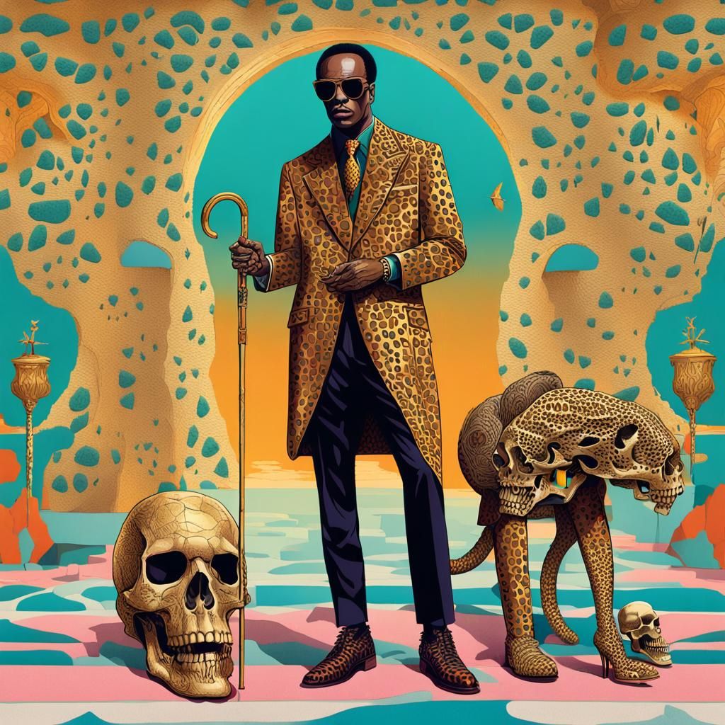 Leopard Suit and Skull Cane: Surreal Fashion Illustration