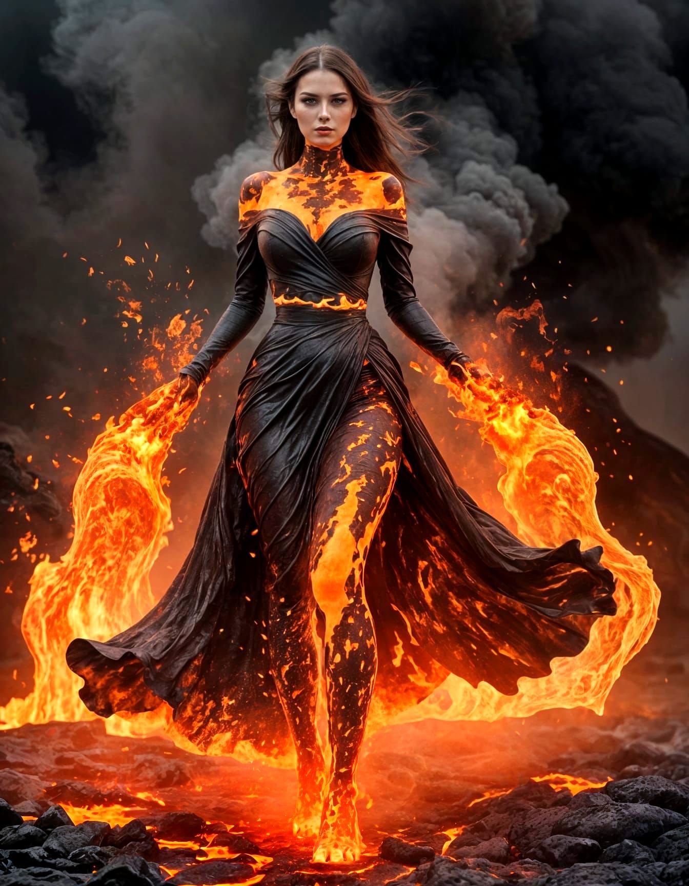 Gothic Woman of Liquid Lava and Flames