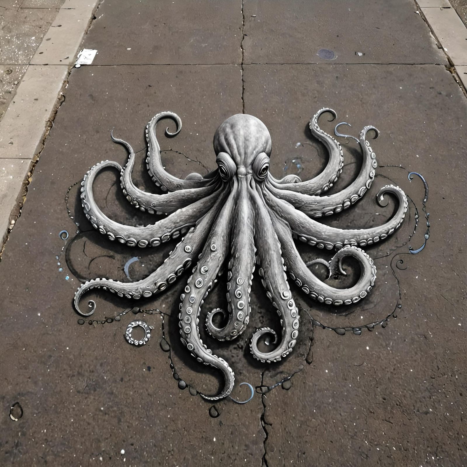 The Octopus (3D chalk drawing on pavement)