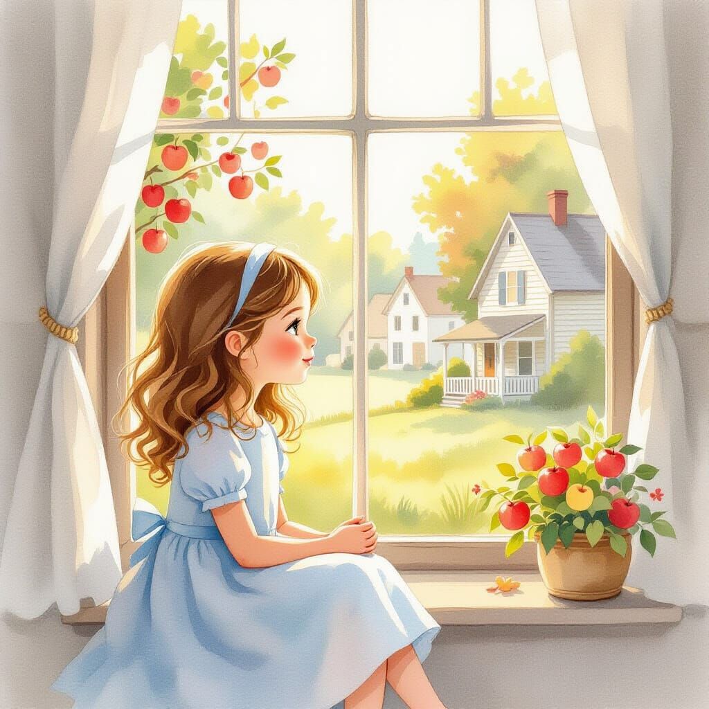 Amara Reading by Window in Cozy Storybook Style