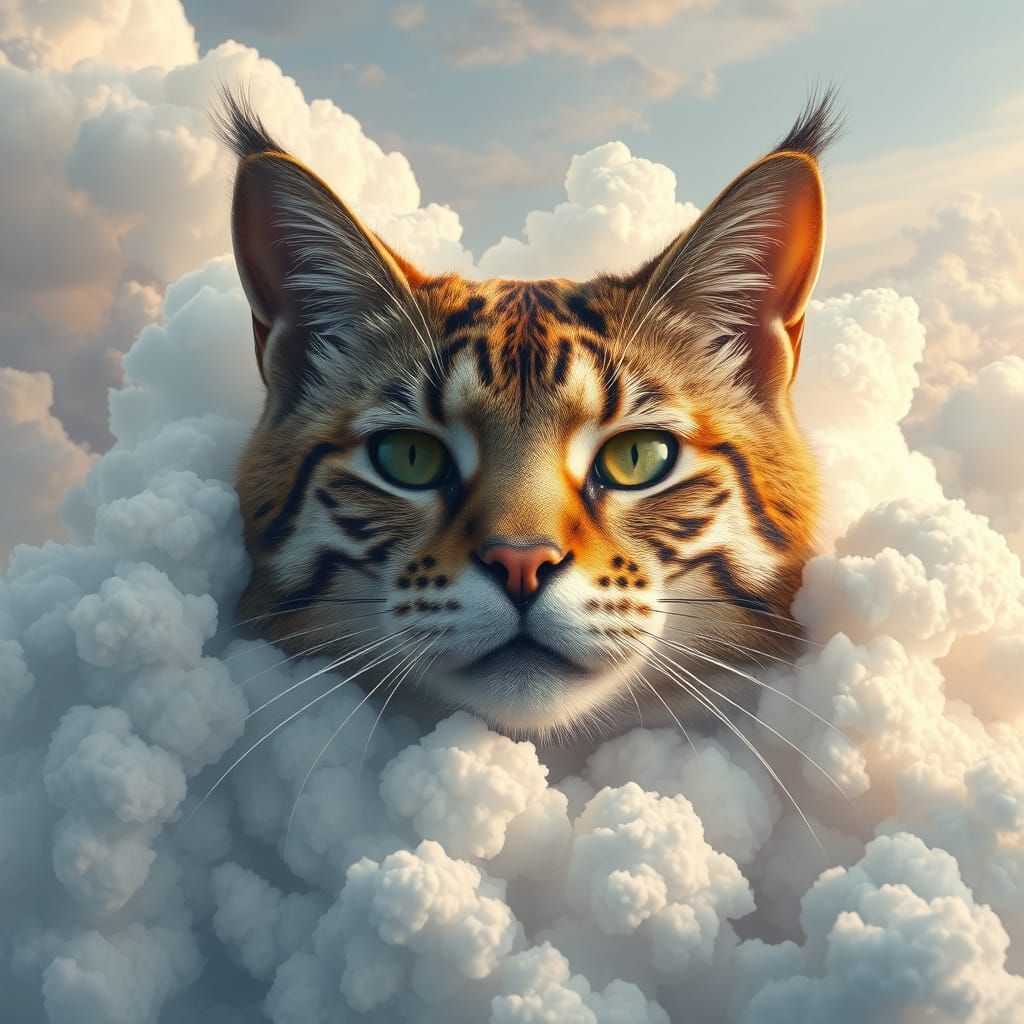Ethereal Feline Deity in Whimsical Cloudscape