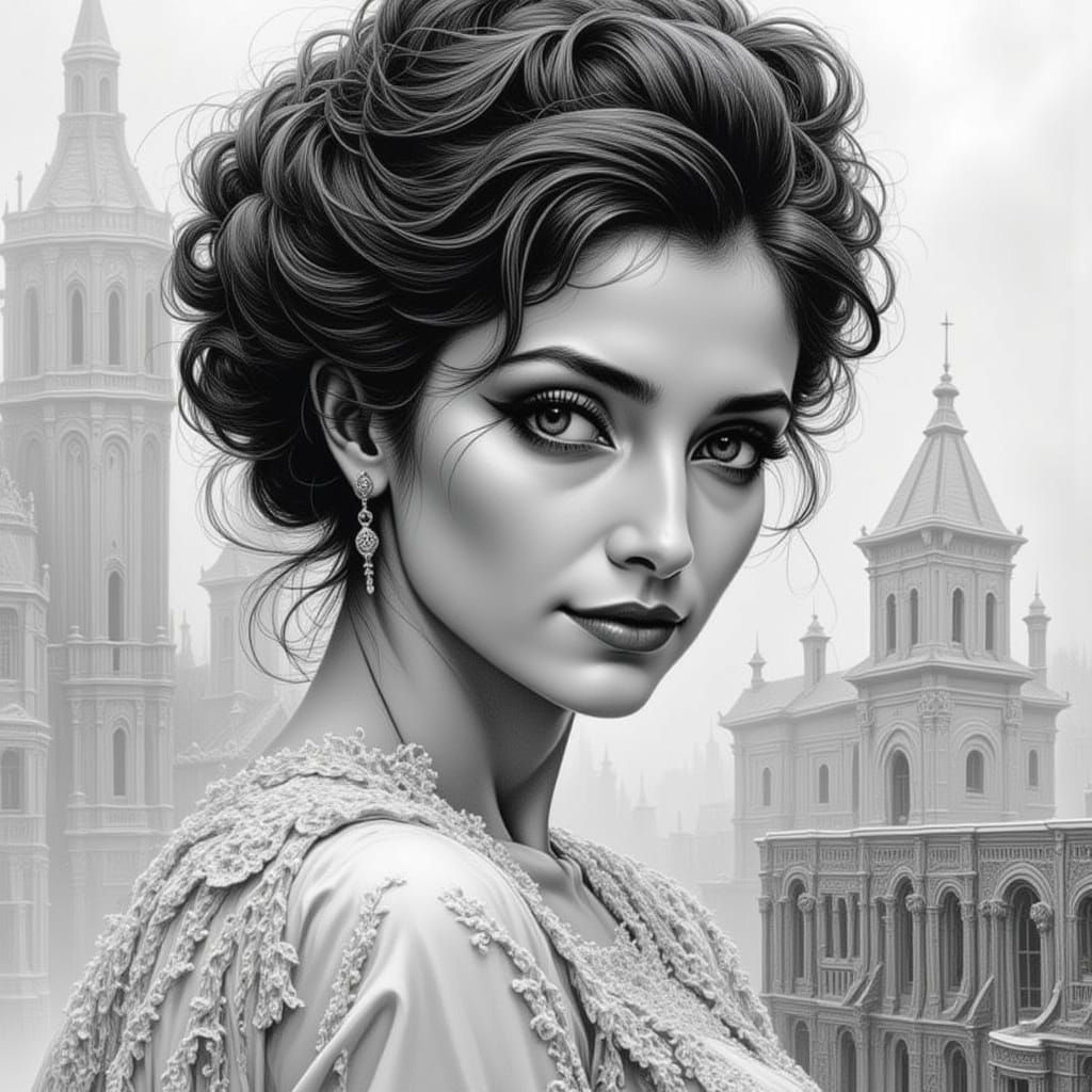 Retro Close-Up in Black and White Painting Style