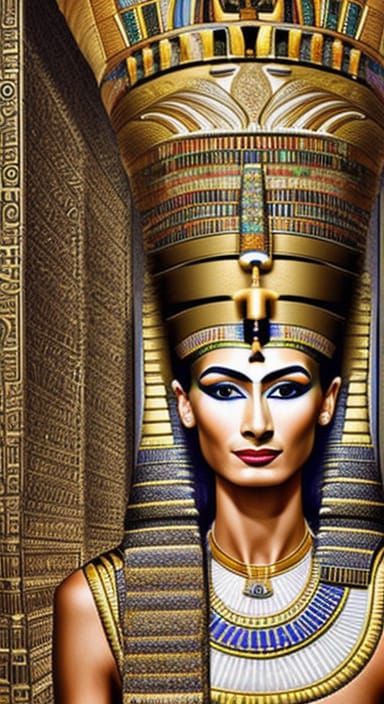 Muscular Queen Nefertiti Portrait in Etruscan Art Style