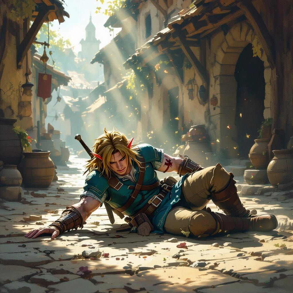 Battle-Scarred Hero Collapses in Village Square