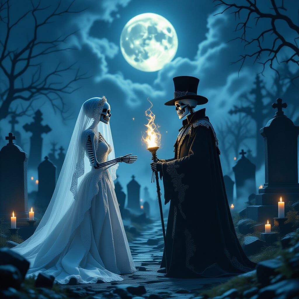 Gothic Graveyard Wedding with Skeletons