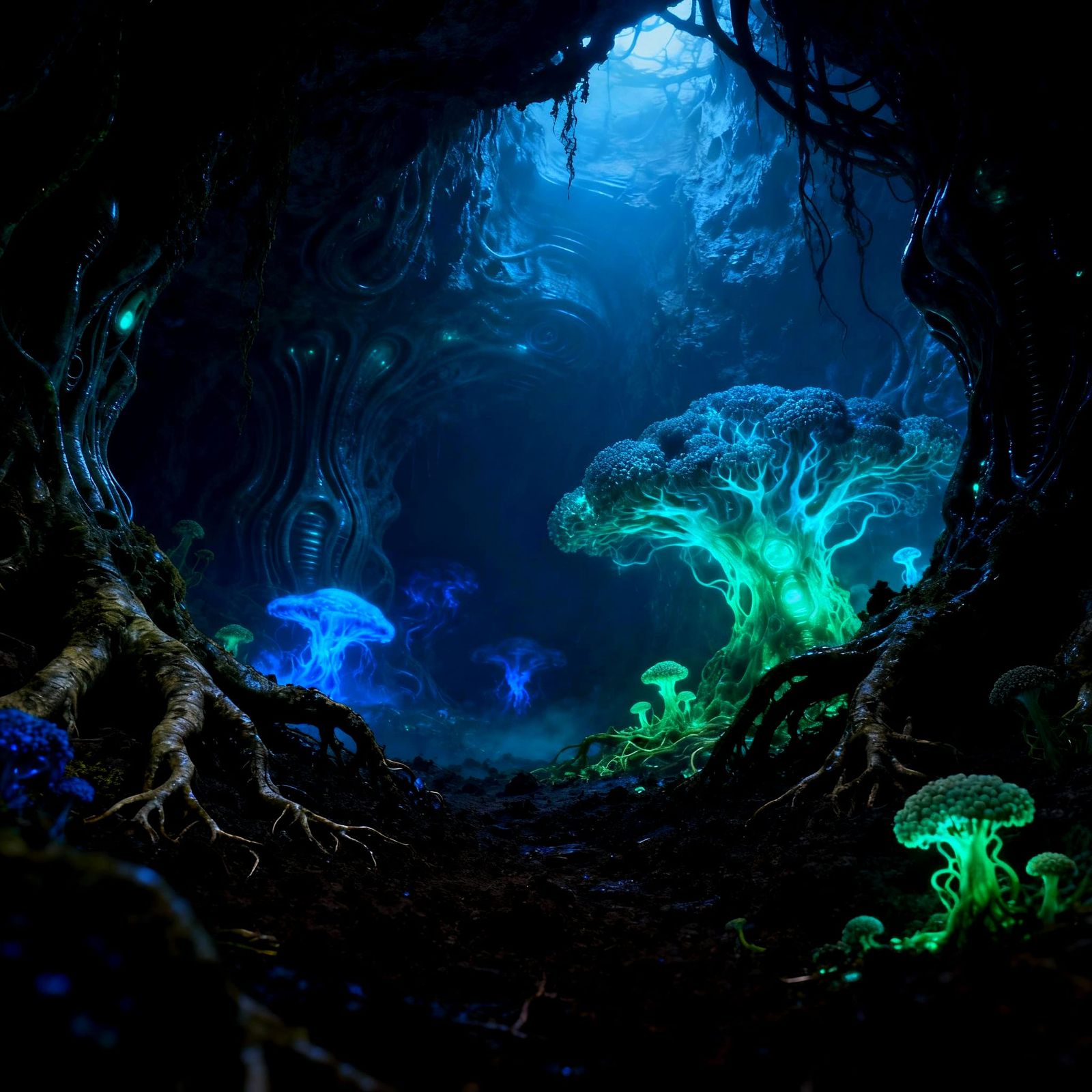 3D Illustration of Underground Fungal Networks