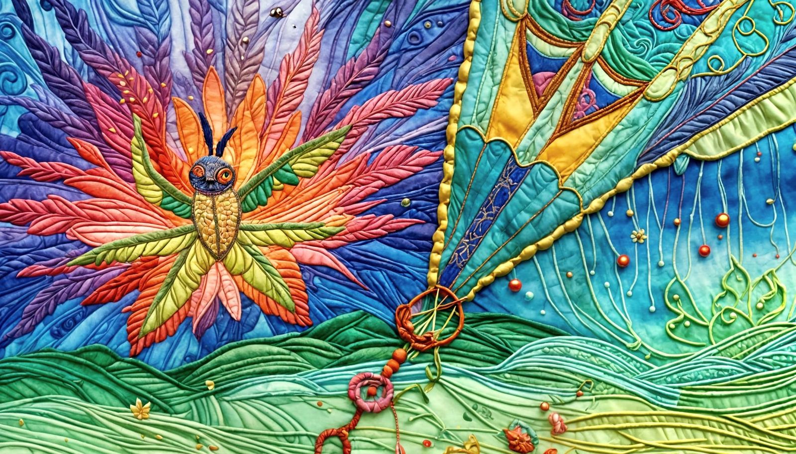 Colorful Kites in Embroidered Fantasy Style