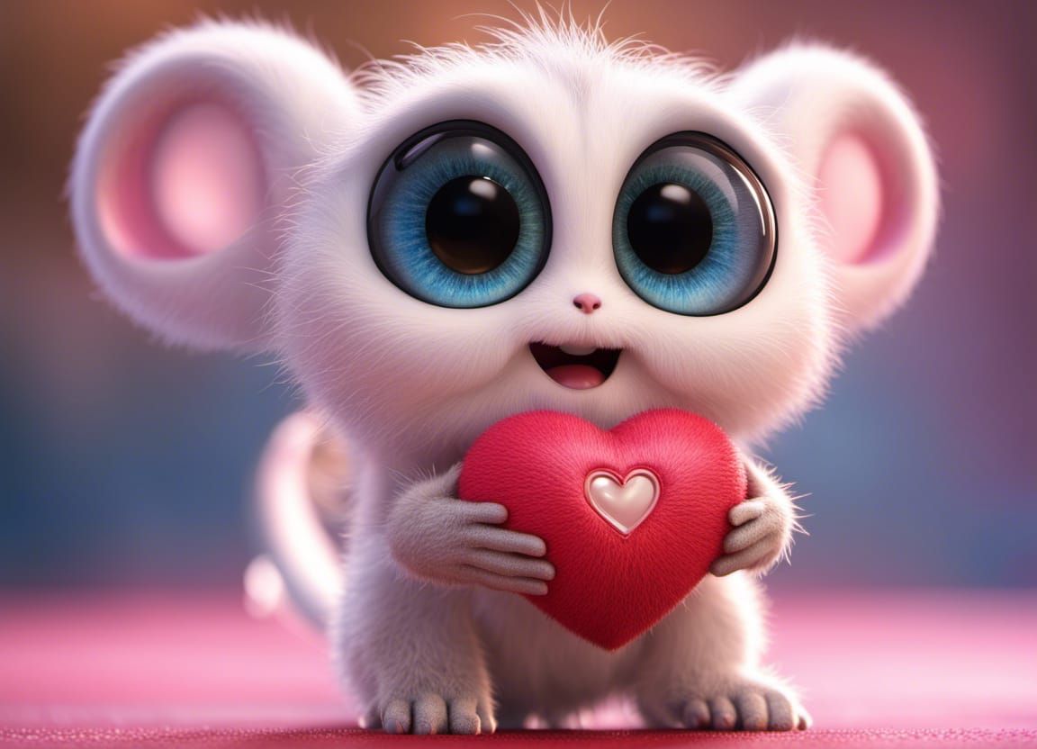 Cute Fuzzy Creature Holding Heart in Macro Photography
